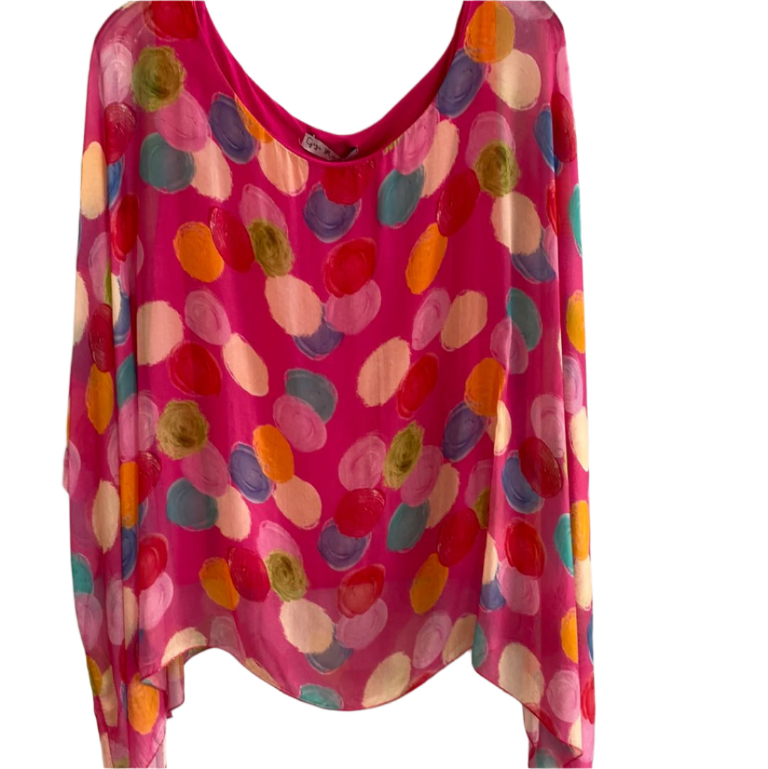 Multi Paint Print Silk Shirt-Hot Pink