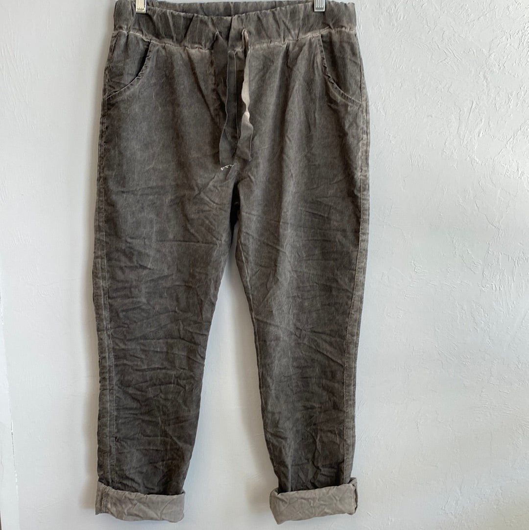 Tie Waist Pant With Pocket & Stripe-Charcoal