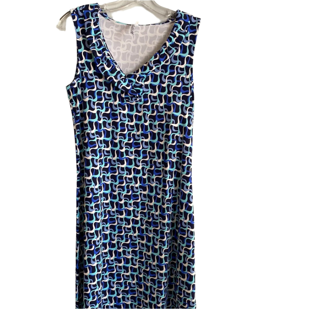 V Neck Ruffle Dress-Maze Blues