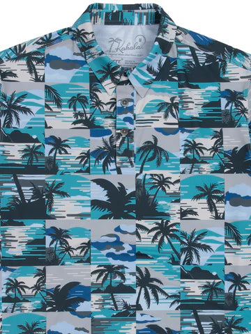 Paradise Grid Knit Polo-Teal