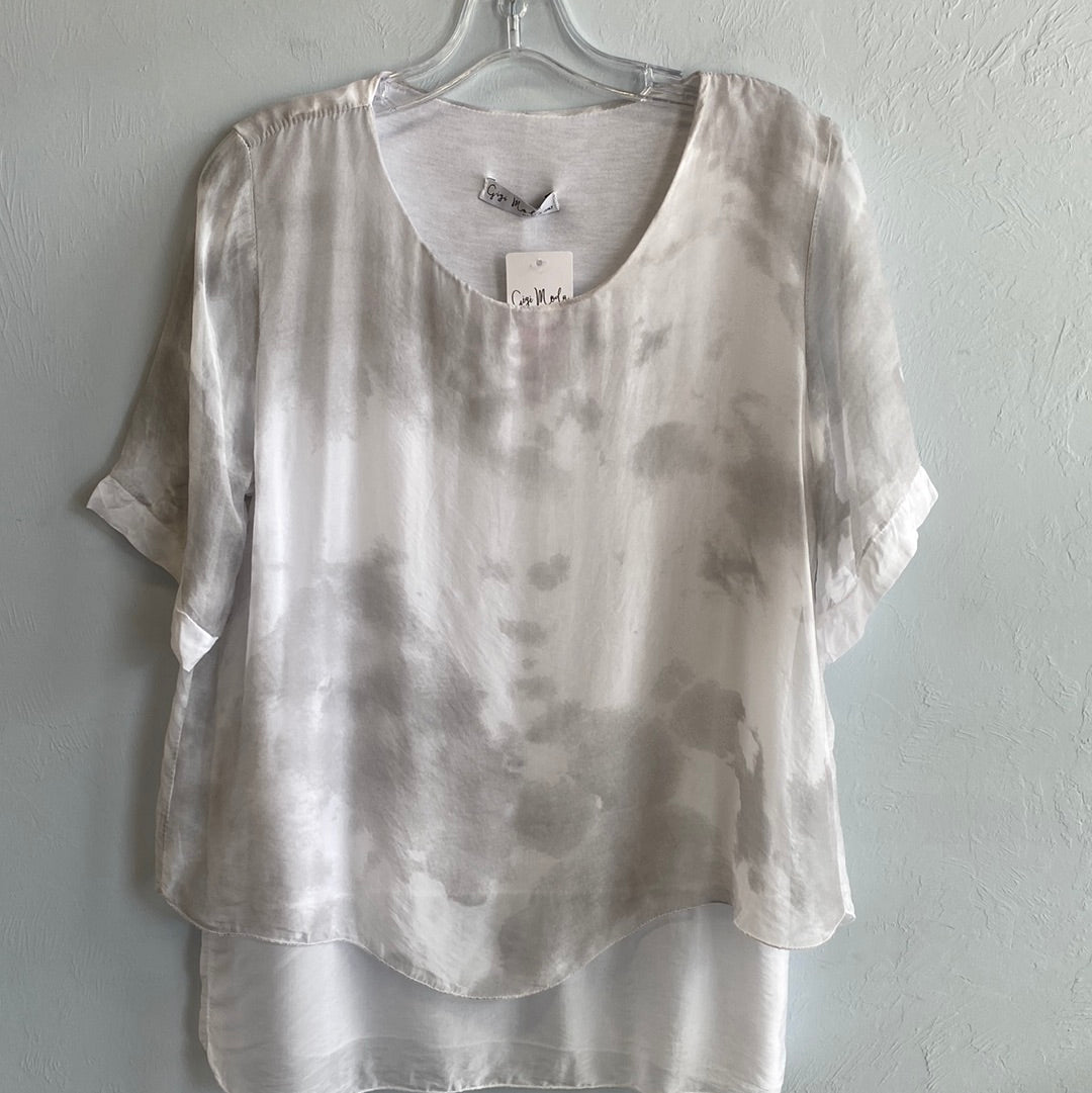 Watercolor Print Kaftan Blouse-White