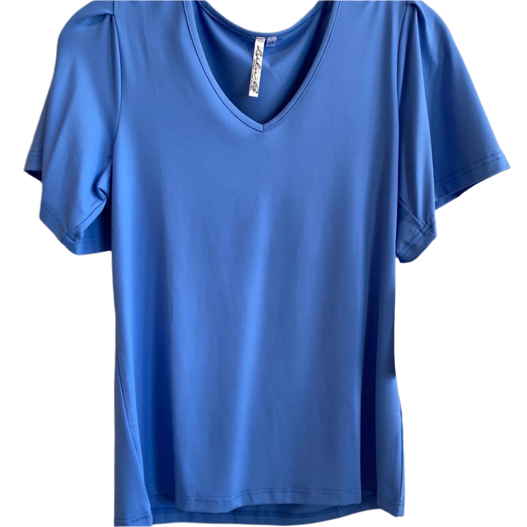 S/S Frill With V-Neck-Bright Periwinkle