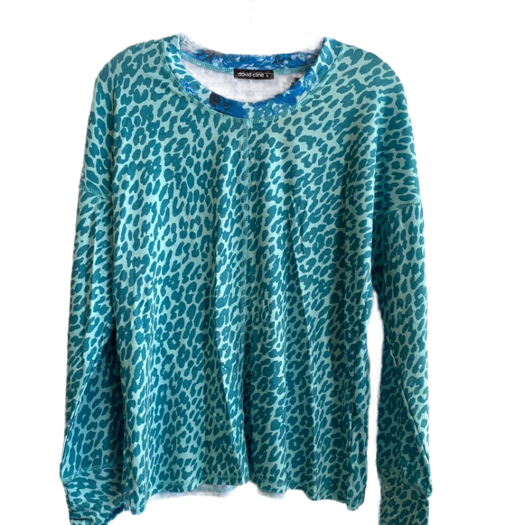 French Terry Crew Neck-Emerald and Blue