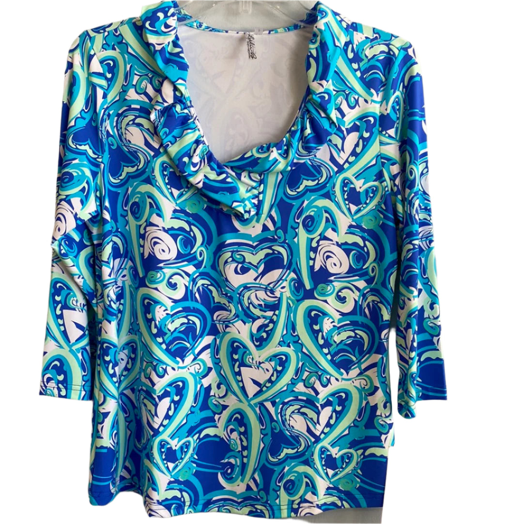 Ruffled Neck 3/4 Sleeve Top-HTBL