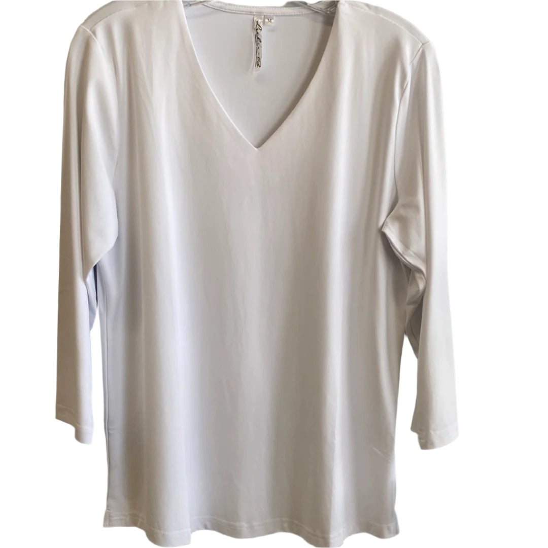 3/4 Sleeve V-Neck Top-White