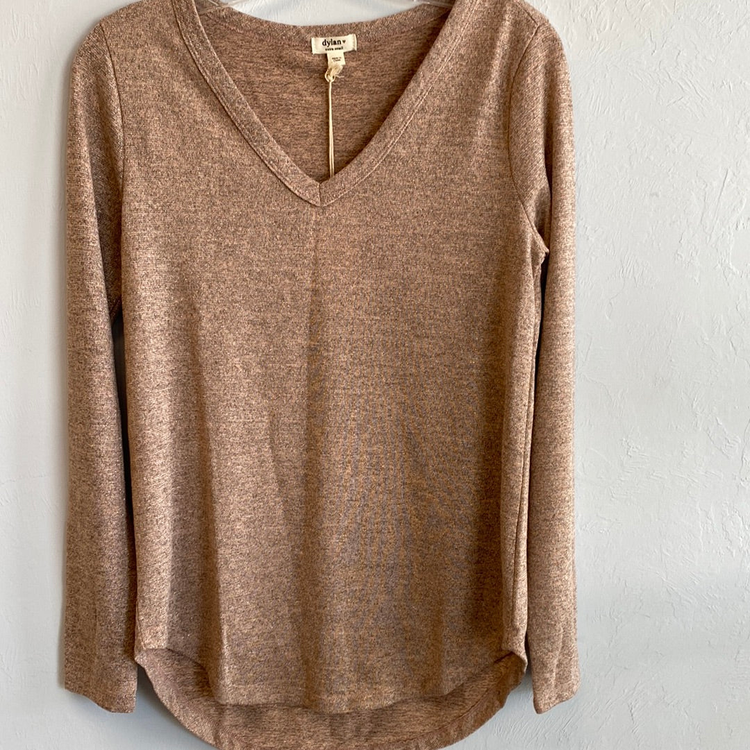 Shimmer L/S Deep V-Neck-Pink