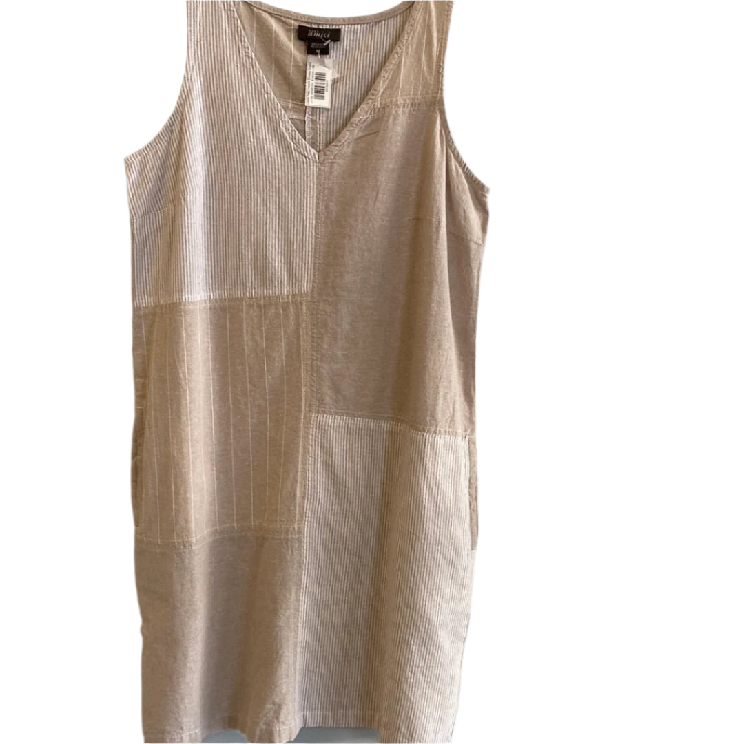 Comb Patchwork Dress-Sand