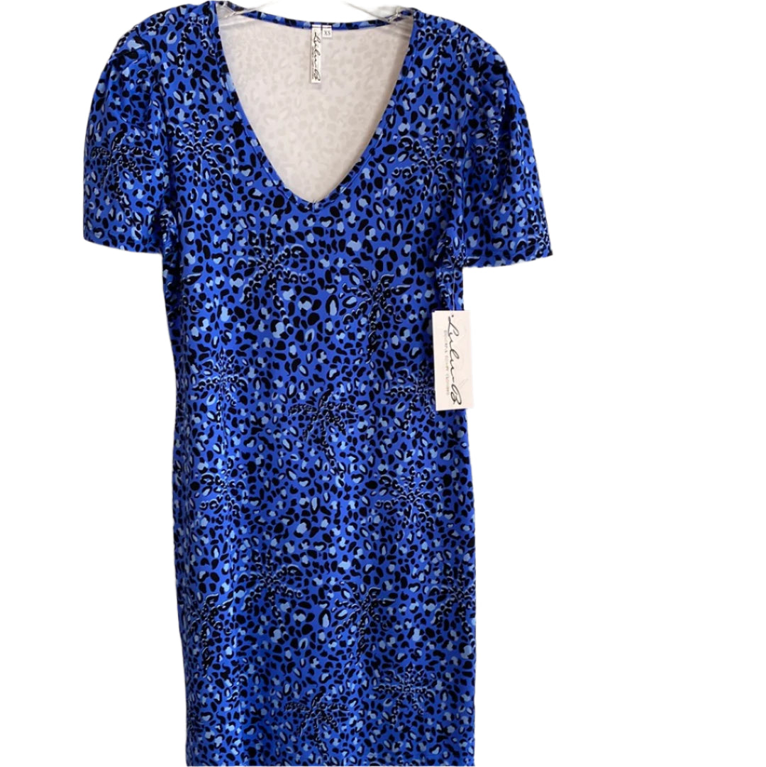 Puffed Sleeve Dress-Cheetah Blues