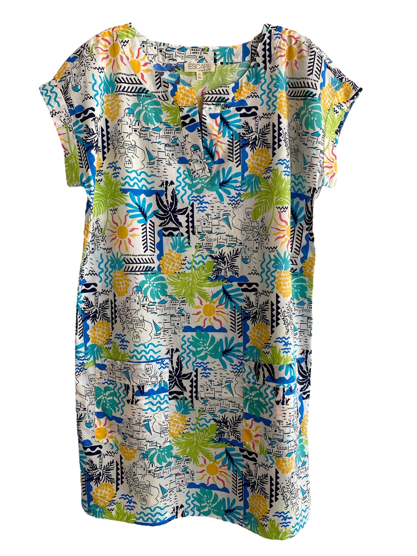 Coastal Greece Kaftan Dress-Multi