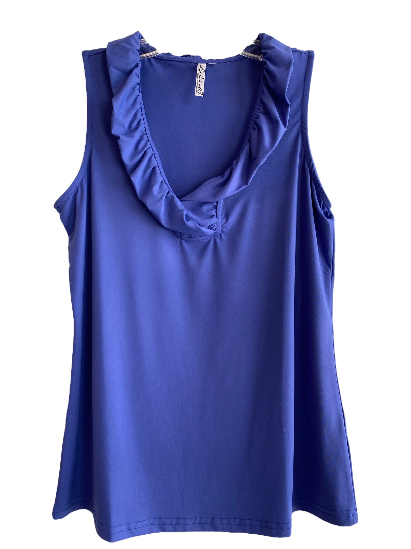 V-Neck Ruffle Tank Top-Sapphire