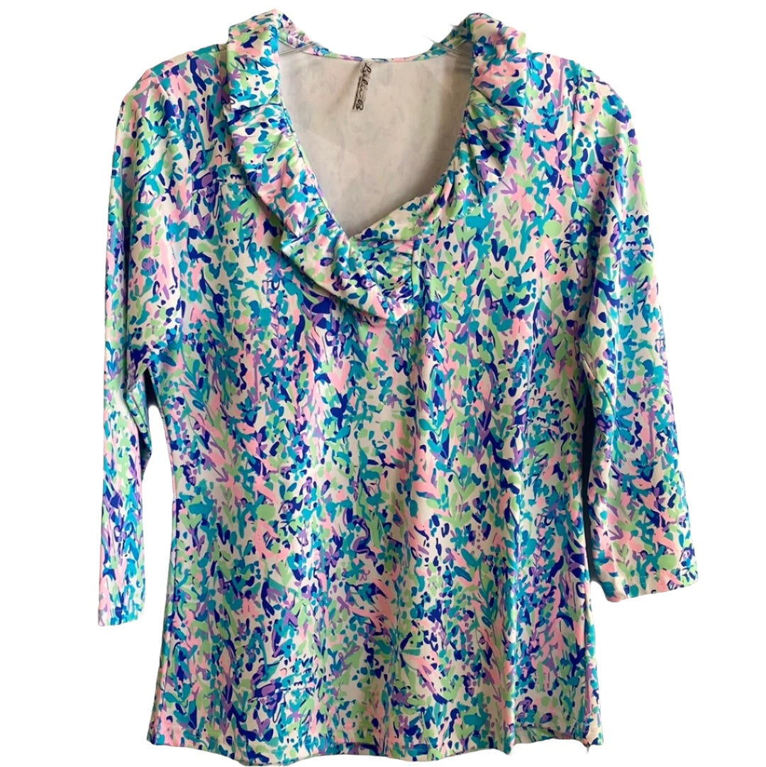 Ruffled Neck 3/4 Sleeve Top-PAVN