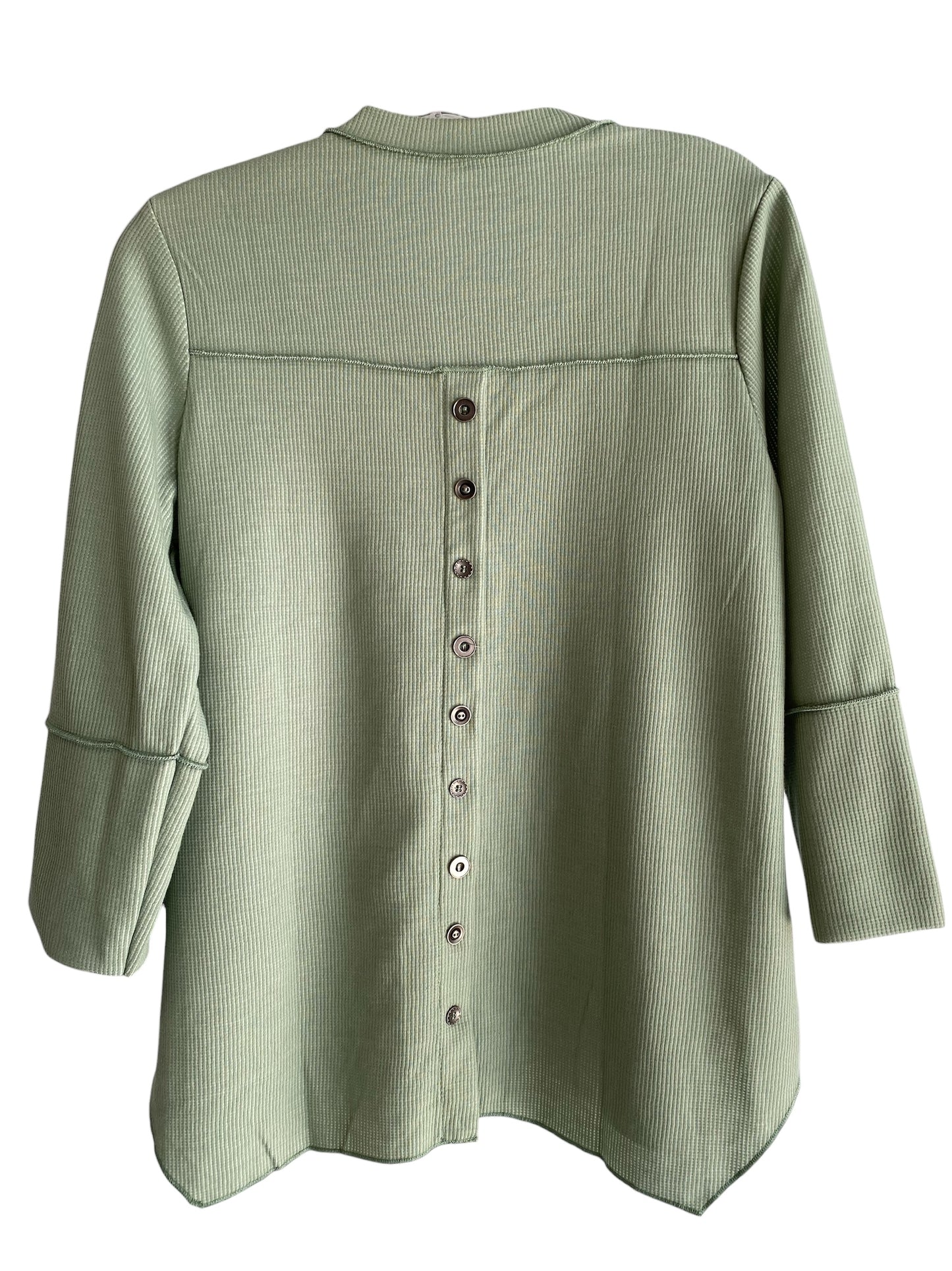 V-Neck Button Back Top-Sage