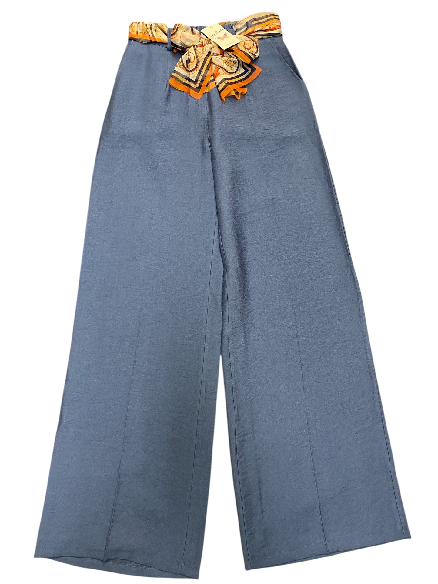 Palazzo Pant With Scarf Belt-Blue