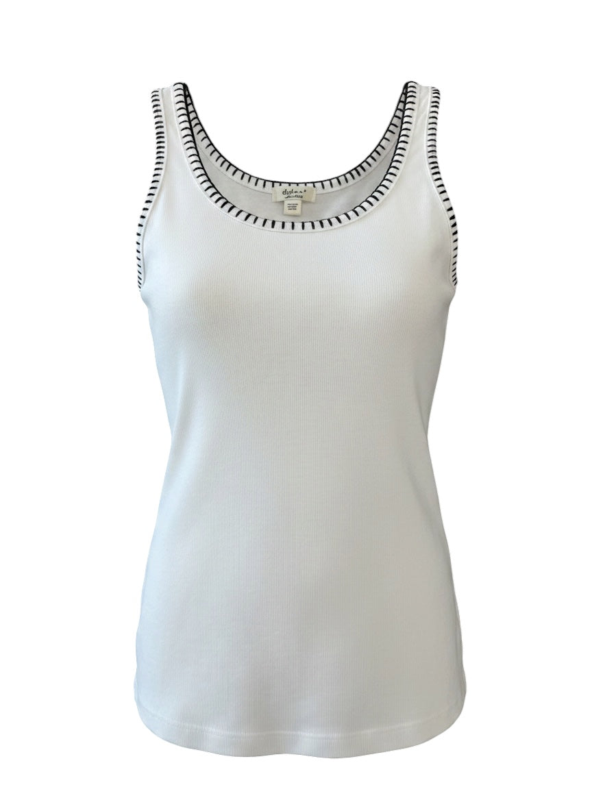 Blanket Stitch Tank-White/Black