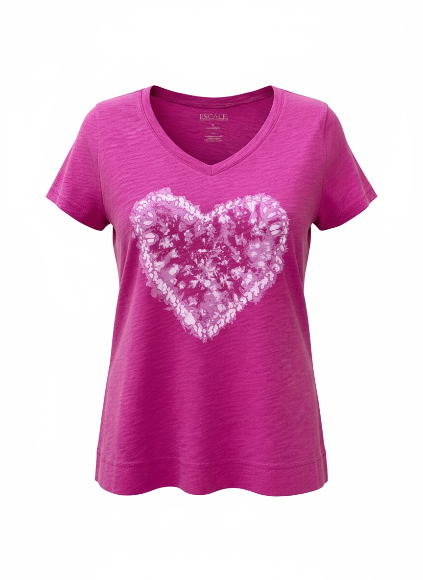 Destination Heart V-Neck Tee-Fuchsia