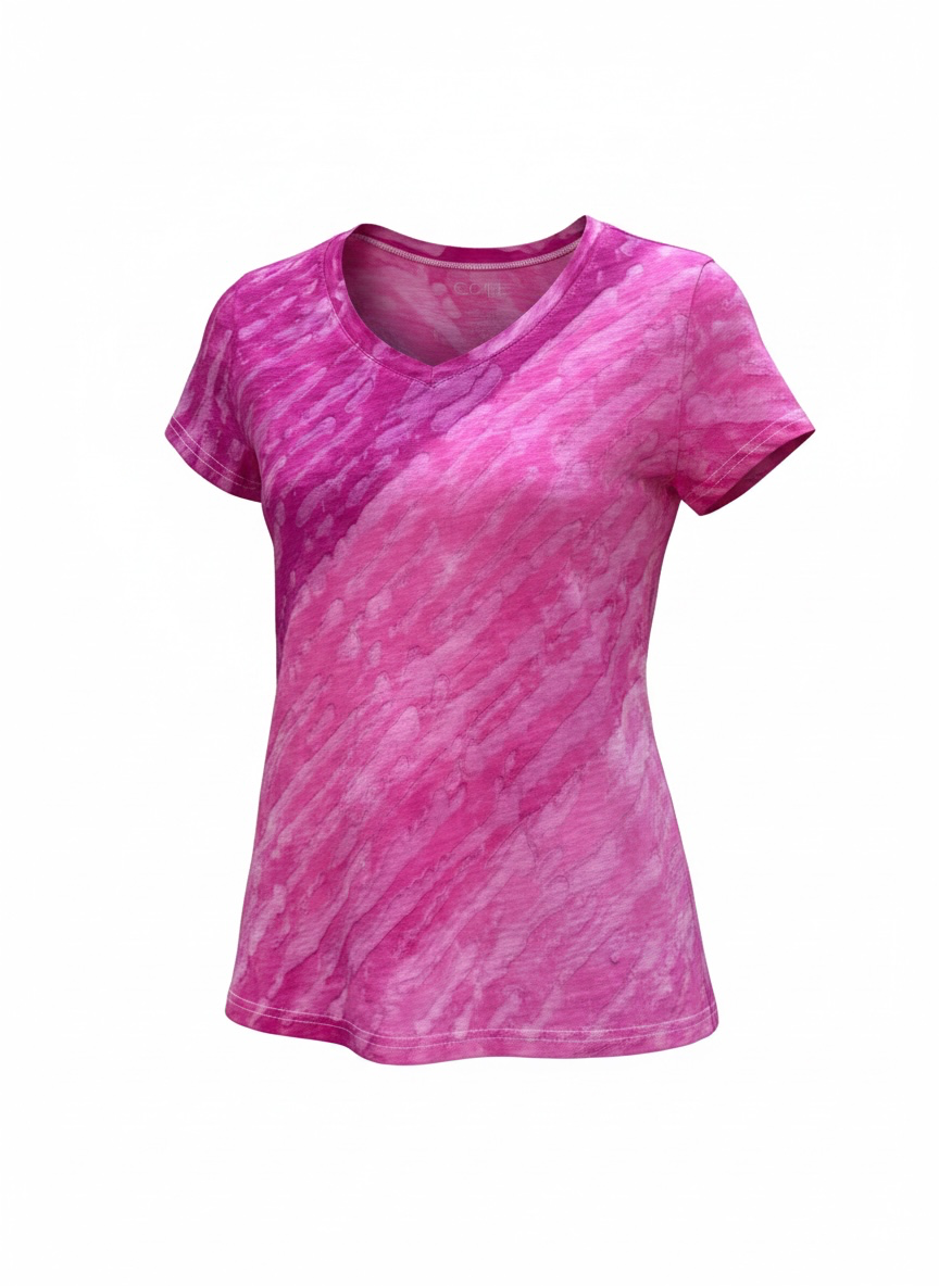 Mystic Dyed V-Neck Tee-Fuchsia