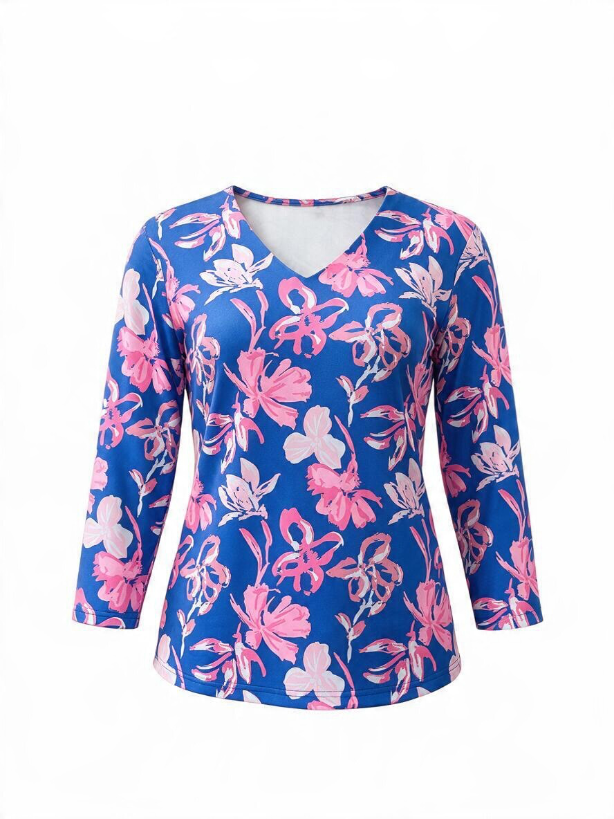 3/4 Sleeve V Neck Top-FLDP