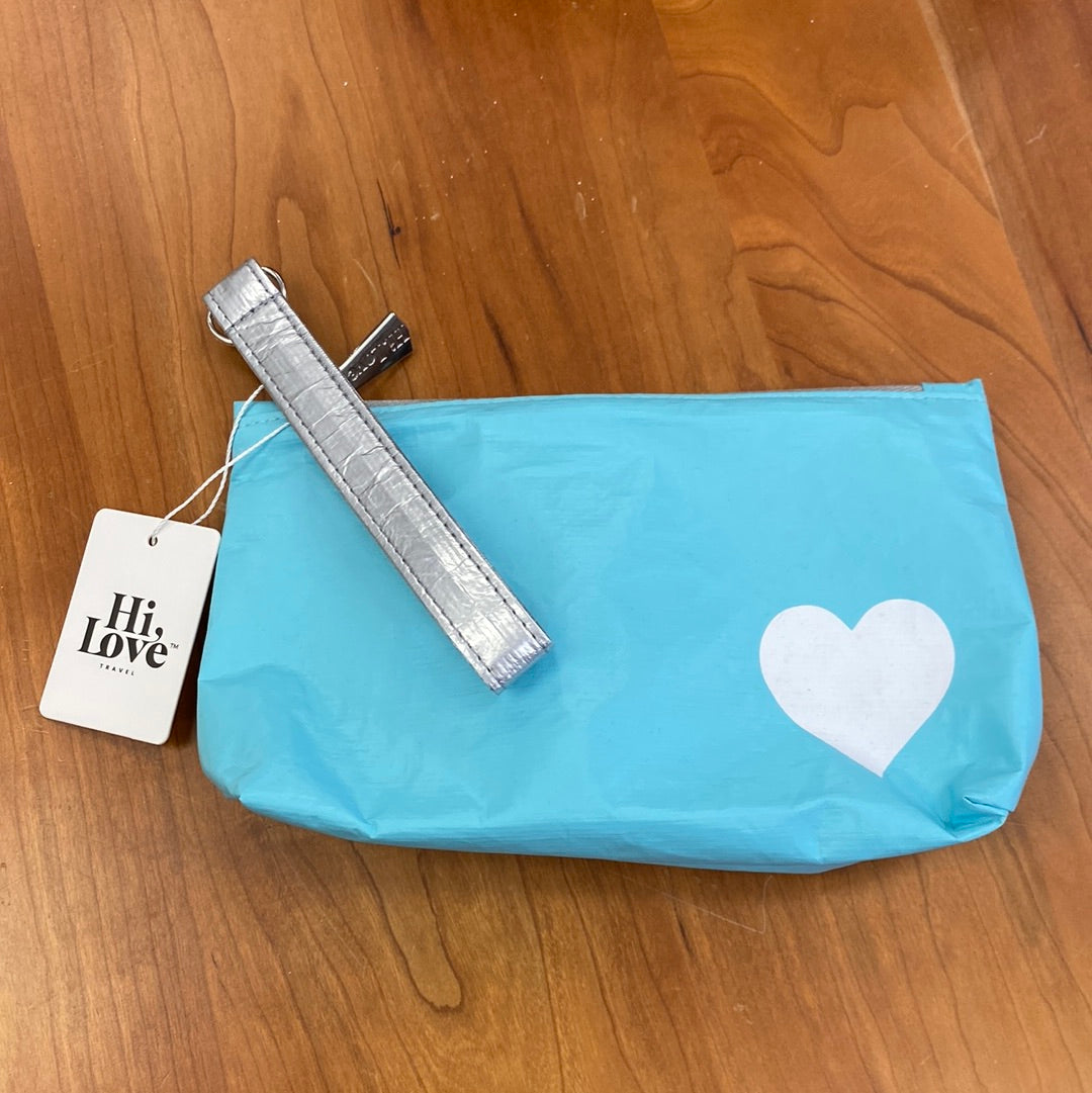 Capri Sea Blue With White Heart Wristlet