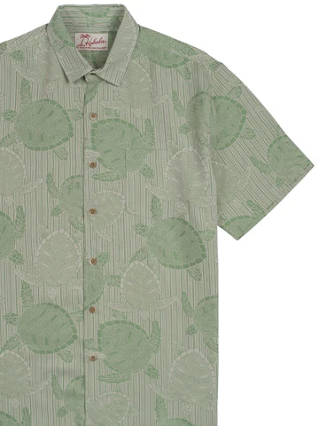 Malala Na Honu Short Sleeve Button Up Shirt-Wasabi