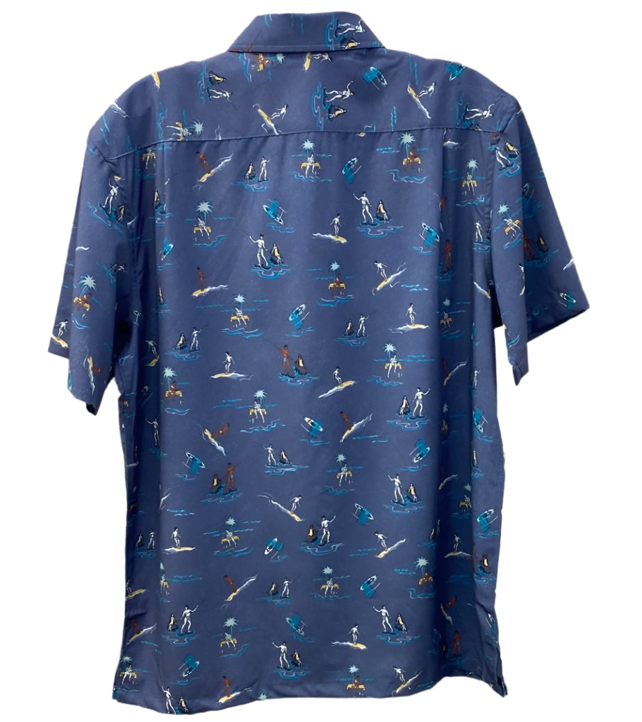 Blue Surf Print Button Up
