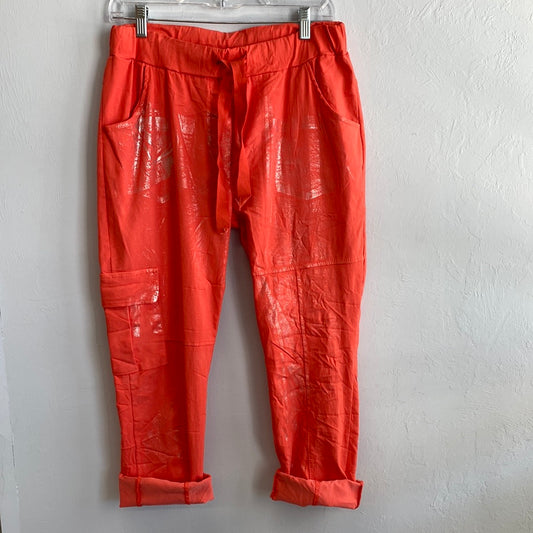 Cargo Pants Drawstring With Silver Paint-Orange