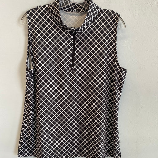 Sleeveless Print 1/2 Zip Top-Black