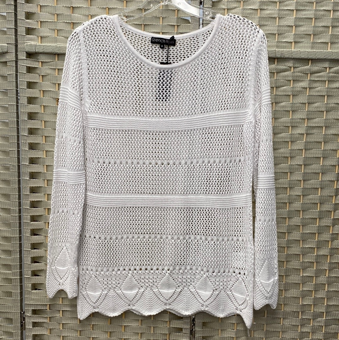 Knitted Crew Neck Top-White
