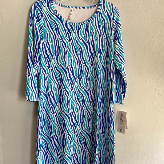 3/4 Sleeve Travel Dress-Vertical Zebra Blues