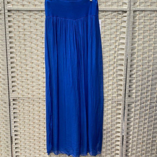 Solid Silk Pant With Side Split-Royal Blue