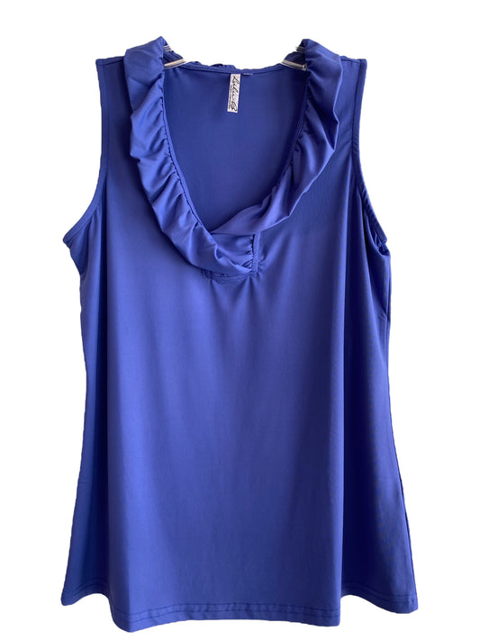 V-Neck Ruffle Tank Top-Sapphire