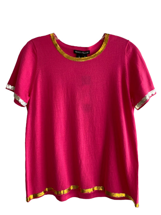 S/S Crew Neck Foil Top-Fuchsia