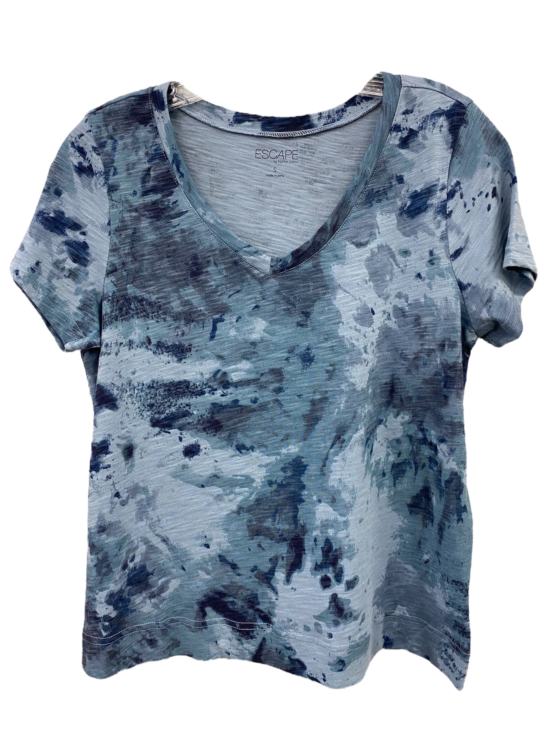 Blue tie-dye t-shirt on a white background