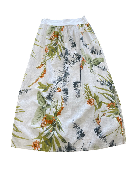 Garden Palm Print Maxi Skirt-White