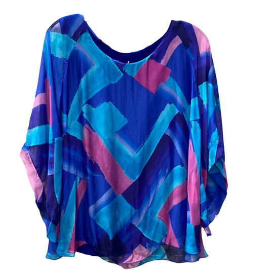 Brush Stroke Silk Top-Royal Blue