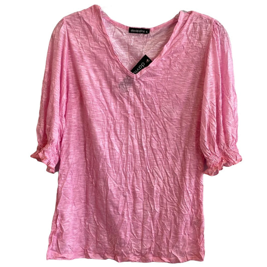Shirred Puff Sleeve V-Neck Top-Blush