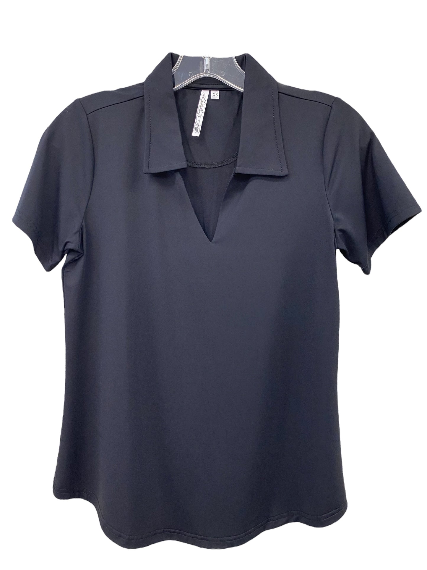 Short Sleeve Collar Top-Black