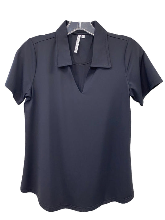 Short Sleeve Collar Top-Black