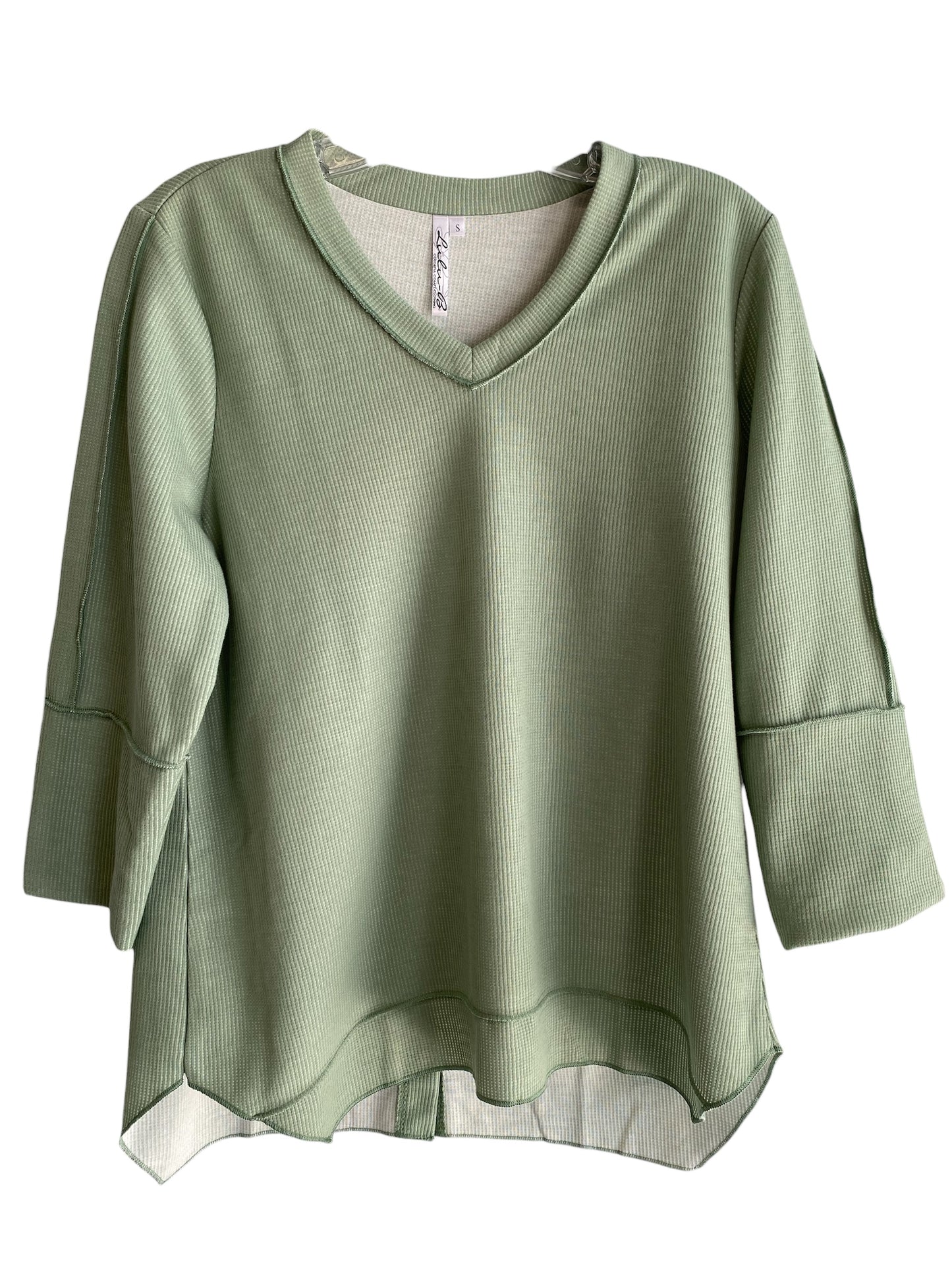 V-Neck Button Back Top-Sage