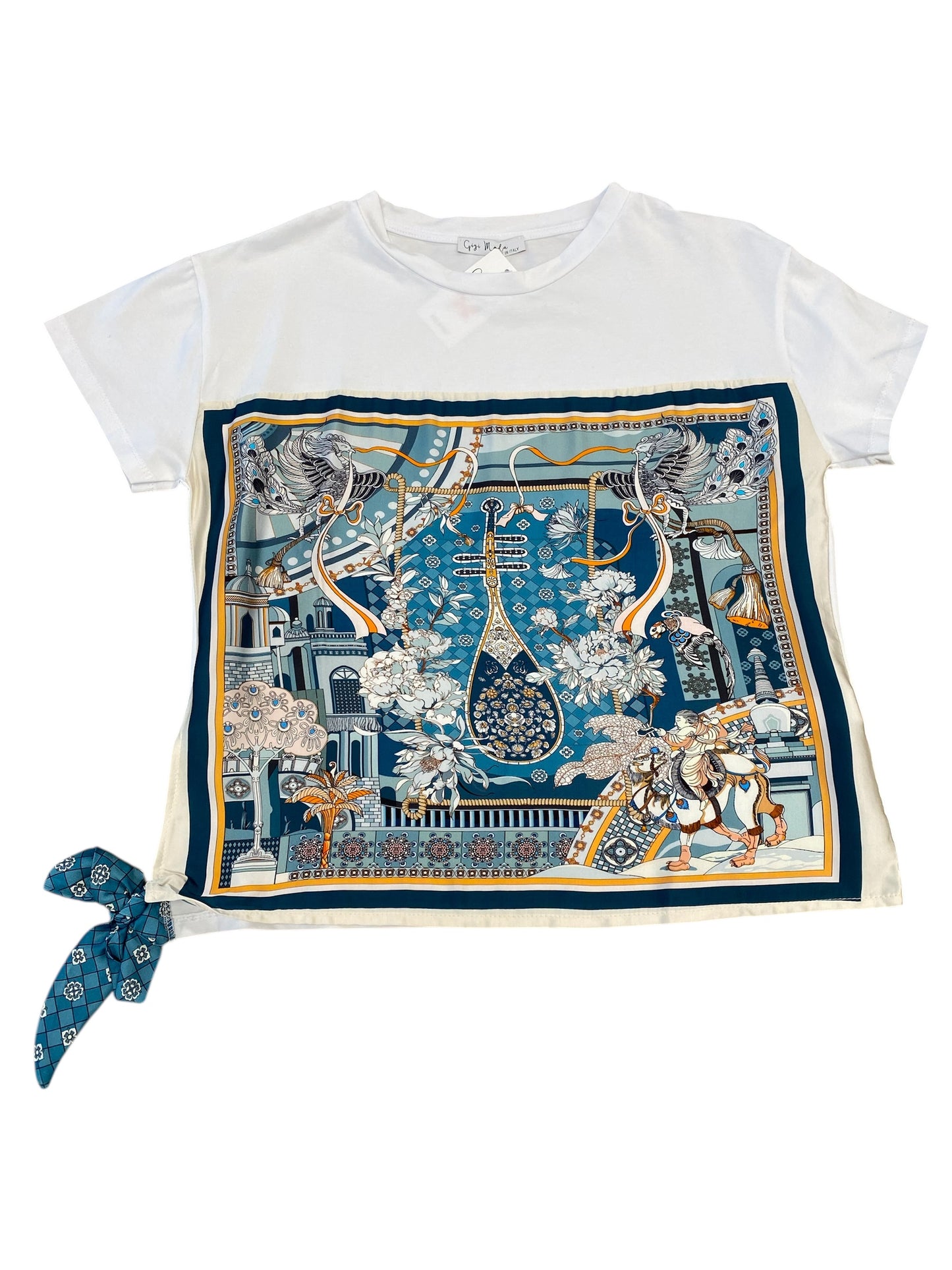 T-Shirt With Silk Scarf-White