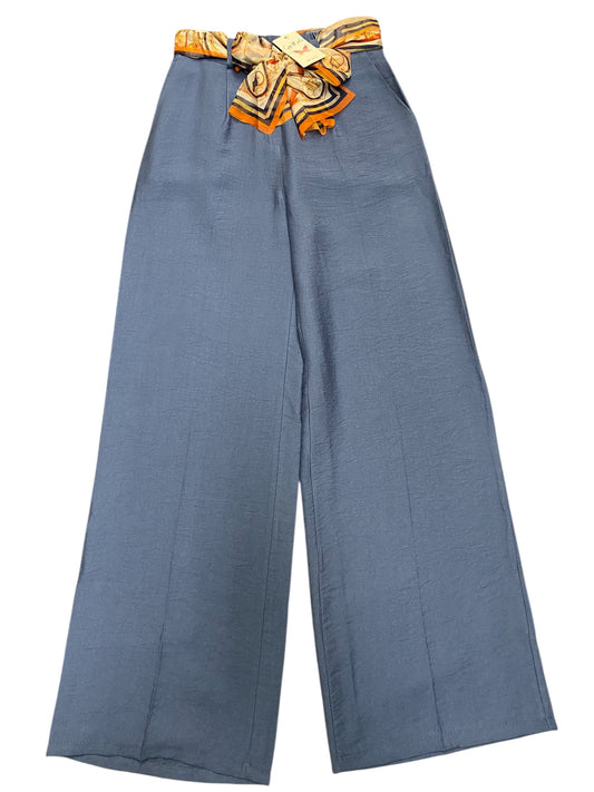 Palazzo Pant With Scarf Belt-Blue