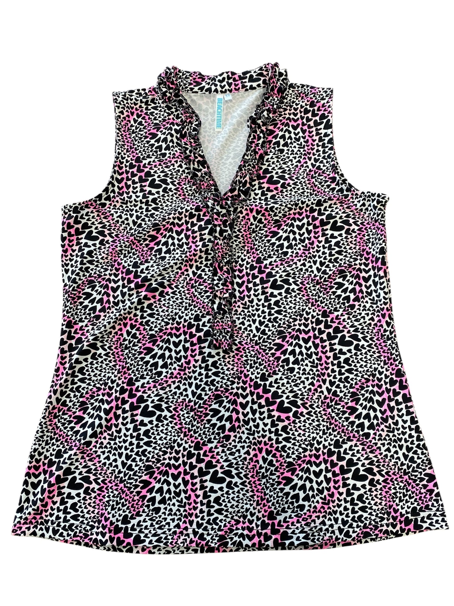 Sleeveless ruffle neck hearts top