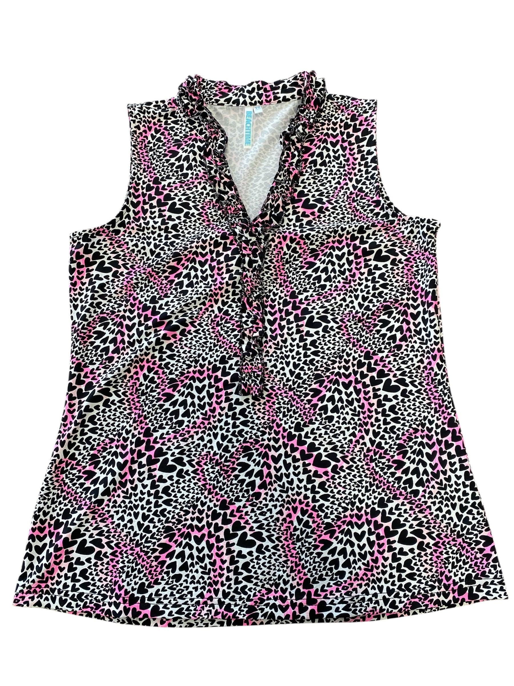Sleeveless ruffle neck hearts top