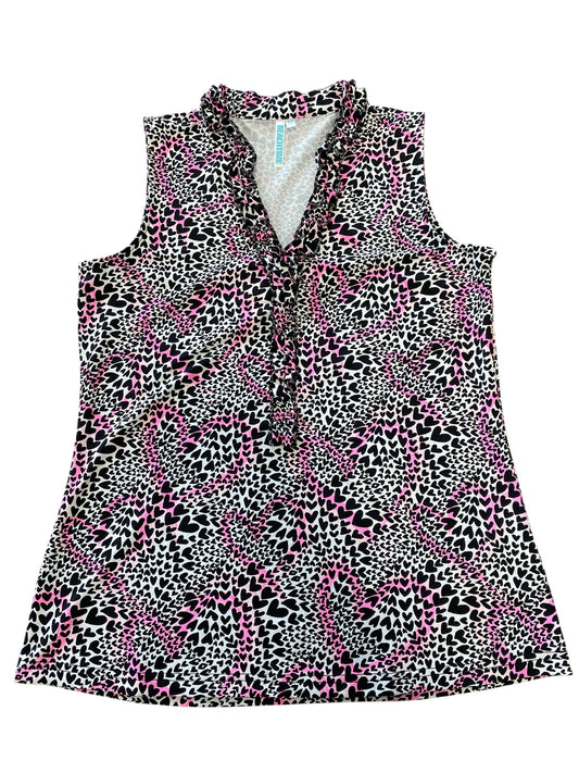 Sleeveless ruffle neck hearts top
