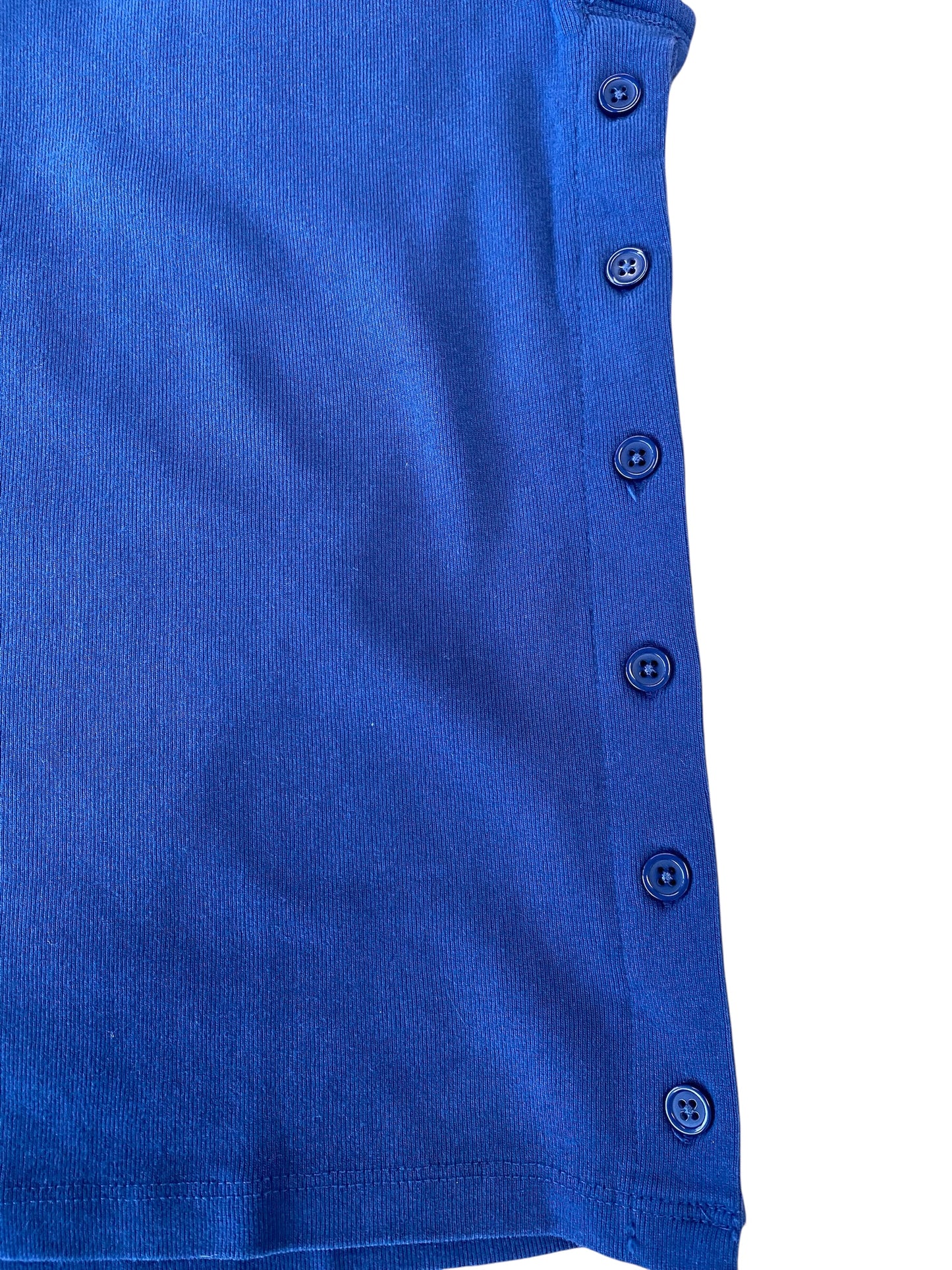 Close-up of a blue shirt with buttons on a white background