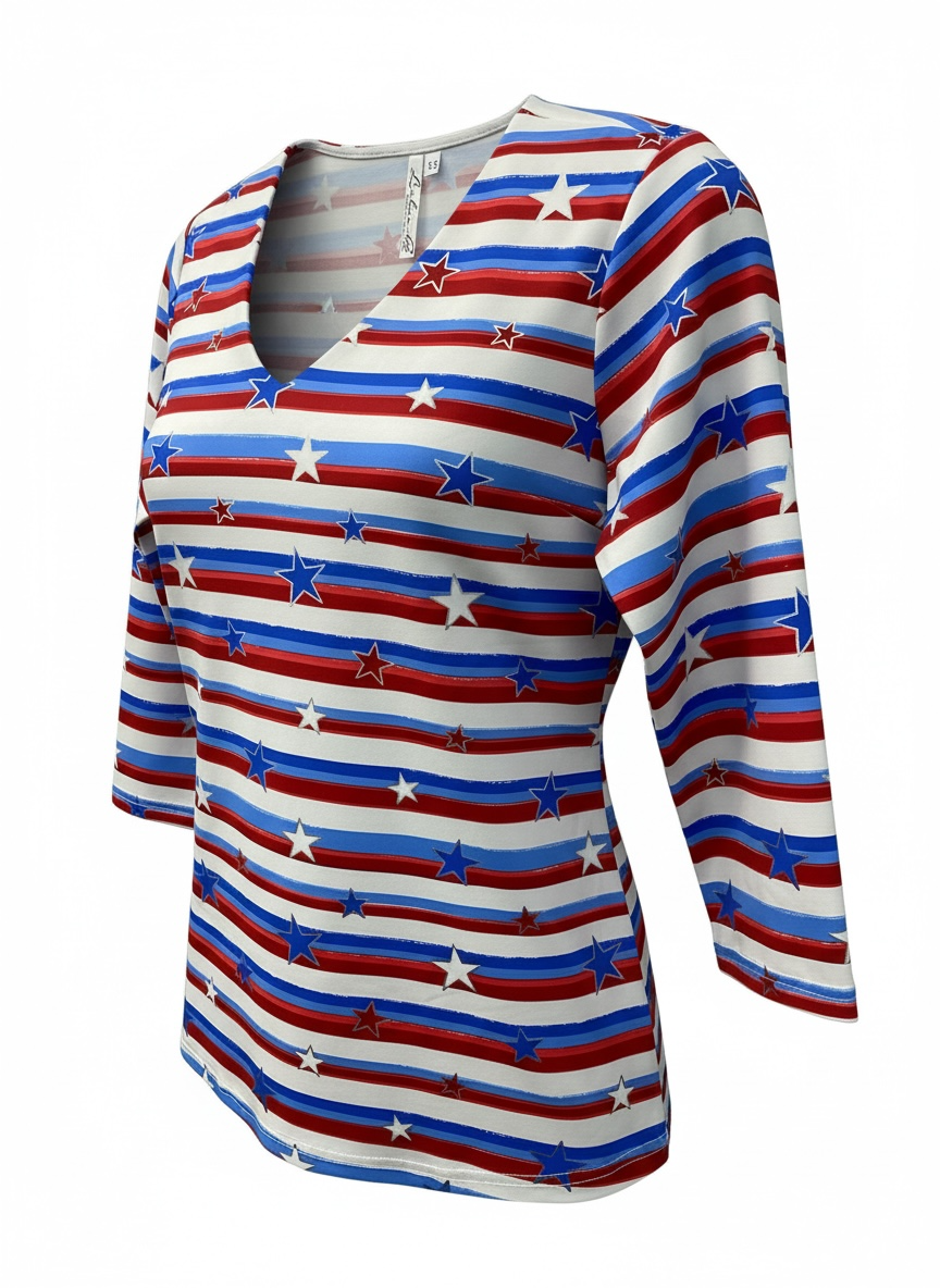3/4 Sleeve  V Neck Top-SSTR