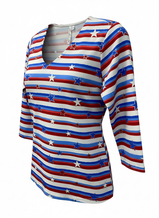 3/4 Sleeve  V Neck Top-SSTR