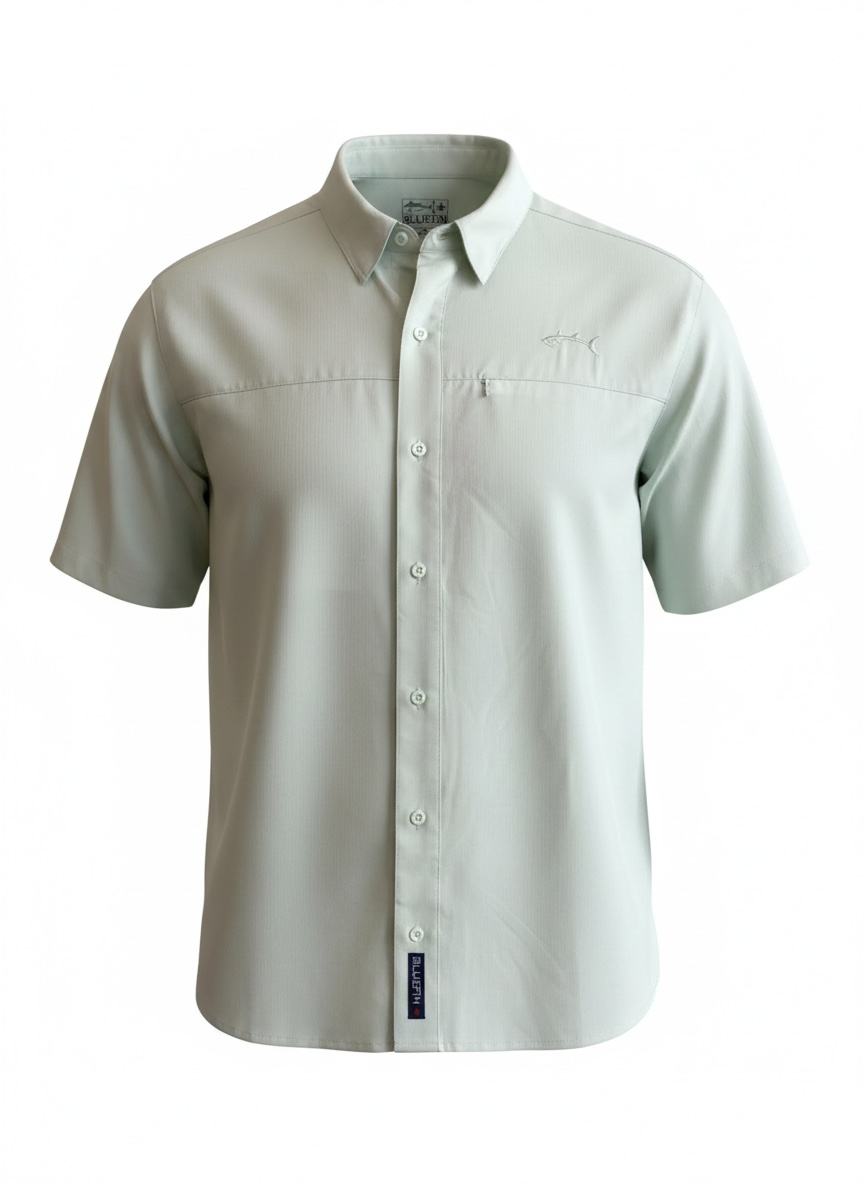 Performance S/S Solid Zip Sport Shirt-Glass Green
