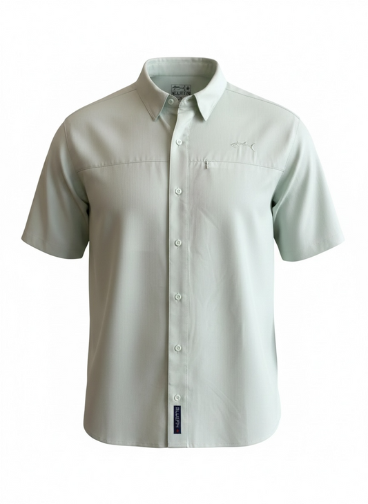 Performance S/S Solid Zip Sport Shirt-Glass Green