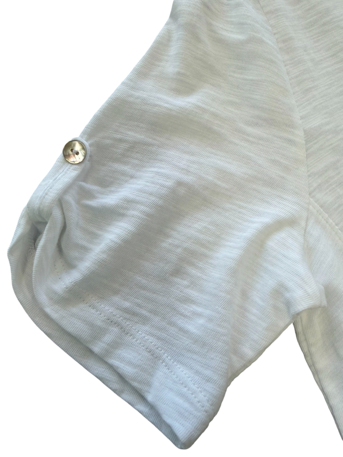 Cotton Button Sleeve Pocket Dress-White