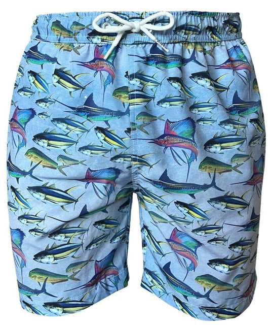 Multicolor Fishes Swim Short-Blue Ombre